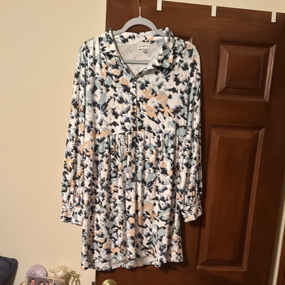 Wonderly Floral Mini Dress - Blue, Cream, Black